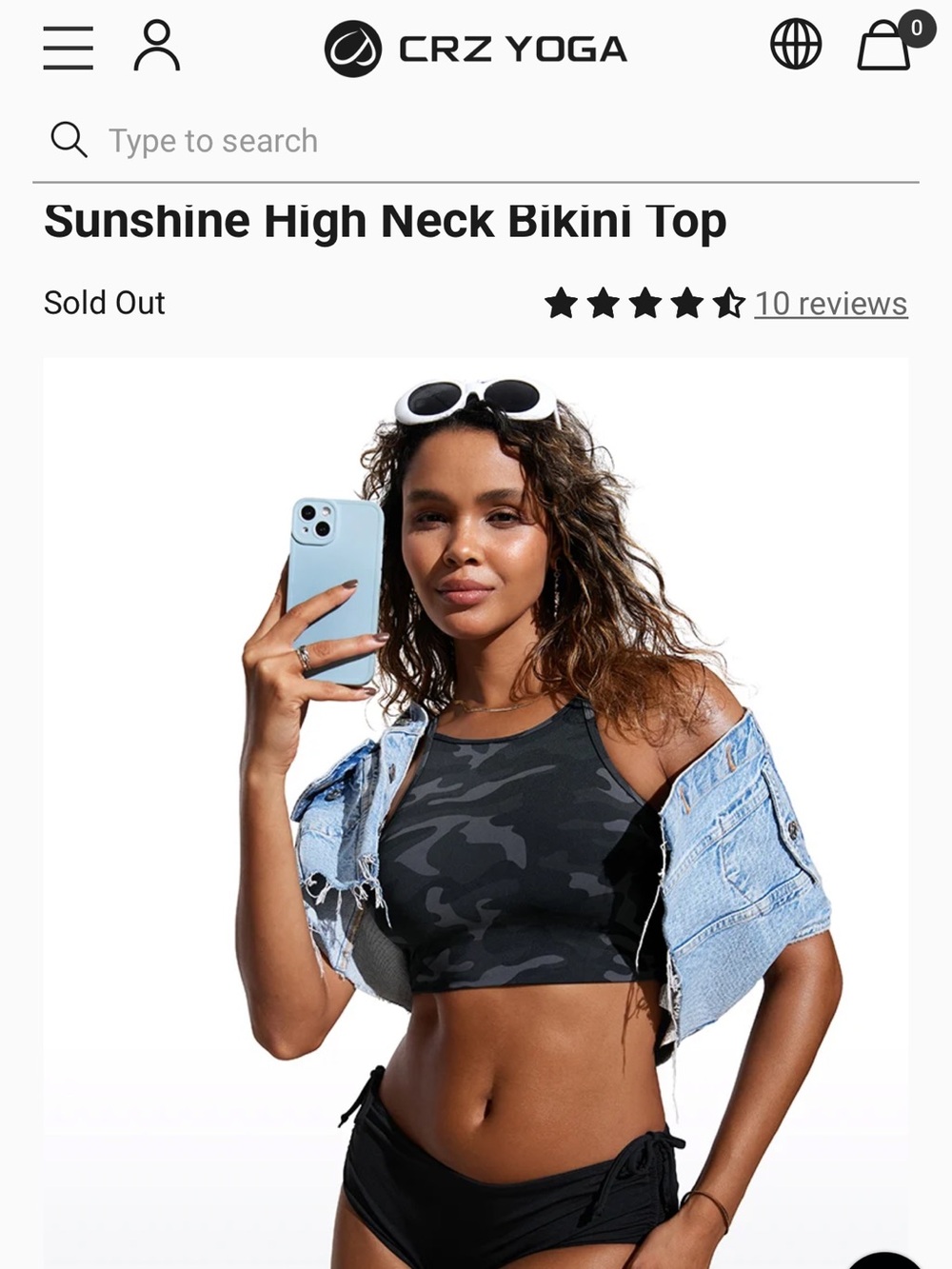 CRZ YOGA Black Camo High Neck Bikini Top - Sunshine